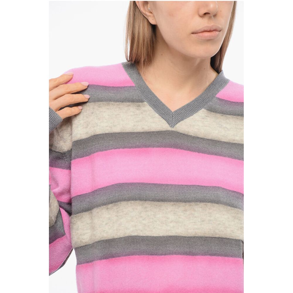 Dsquared² Balanced Stripe Wool Blend Sweater with V Neck - Image 3