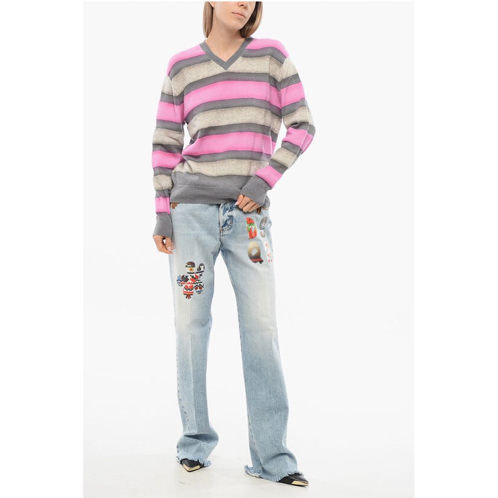 Dsquared² Balanced Stripe Wool Blend Sweater with V Neck - Image 4