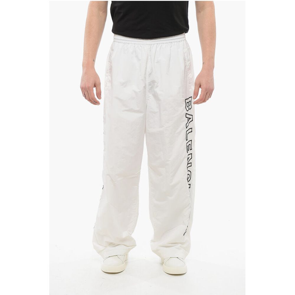 Balenciaga Elastic Waistbanded Wide Leg Pants with Embroidered Logo