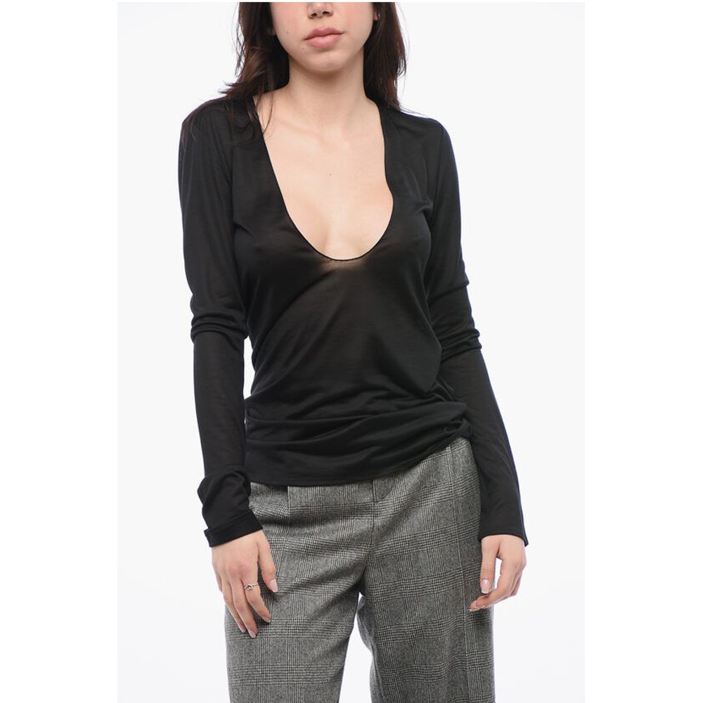 Saint Laurent Silk Sheer Sweater with V-neckline
