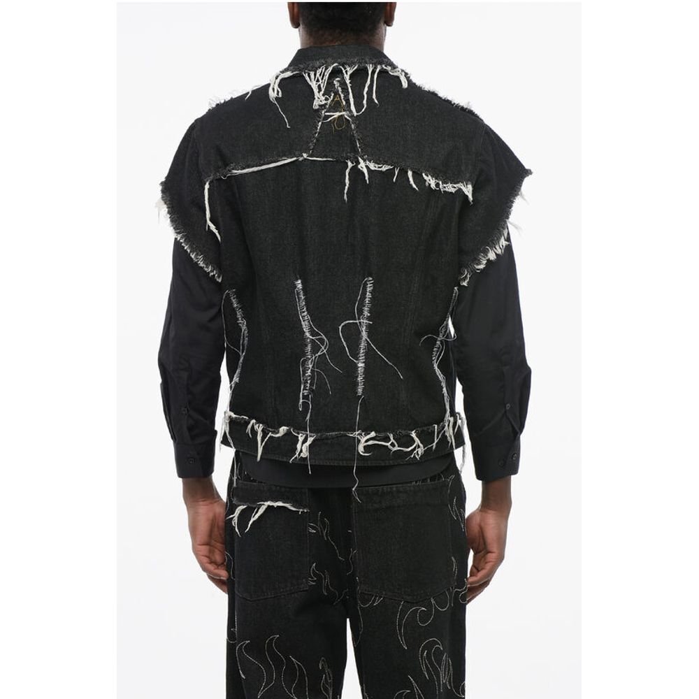 Airei Short Sleeved Denim Jacket with Frayed Details - Image 2