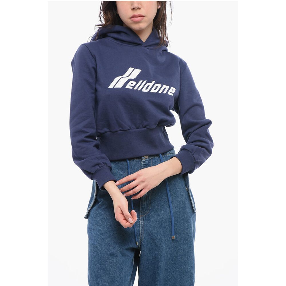 We11done Solid Color Cropped Hoodie with Printed Logo