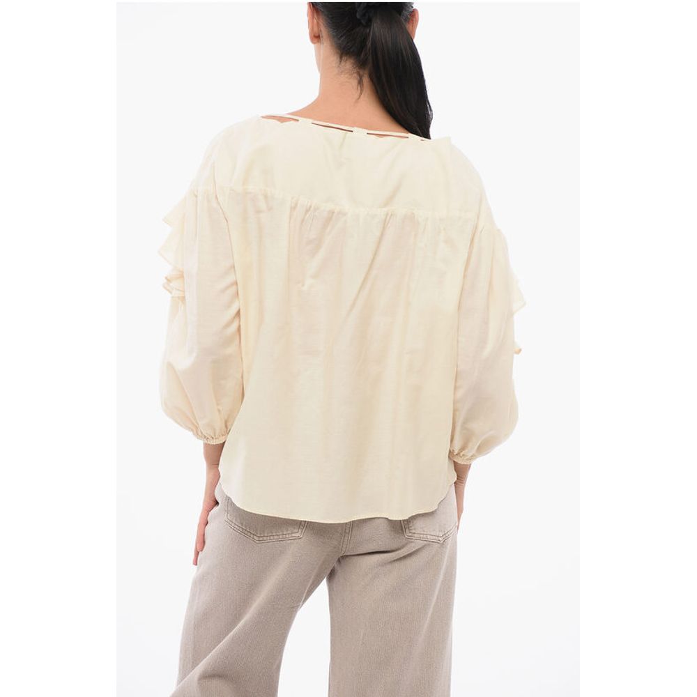 PINKO Solid Color Cotton and Silk BONES Blouse with Ruffles - Image 2