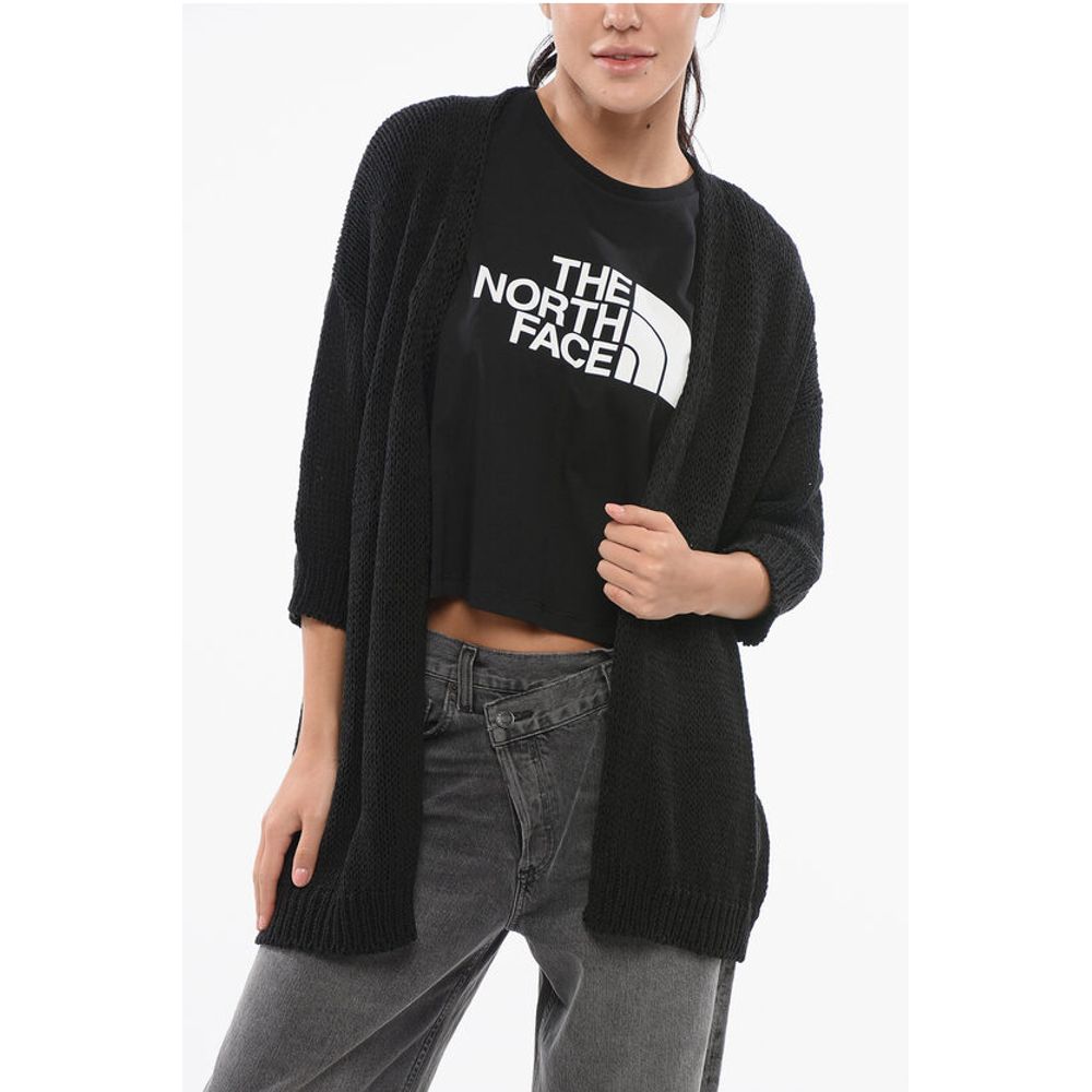 Roberto Collina Cotton Blend Open Front Cardigan with 3/4 Sleeves