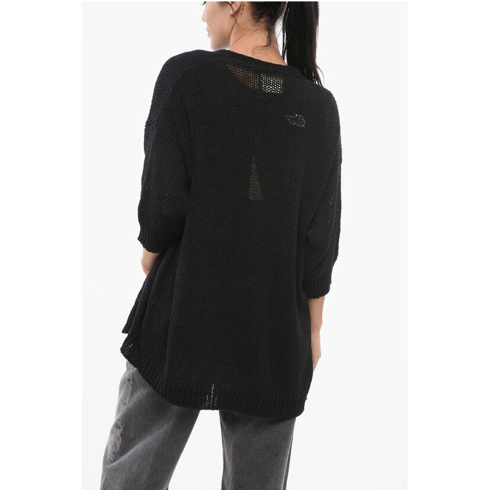 Roberto Collina Cotton Blend Open Front Cardigan with 3/4 Sleeves - Image 2