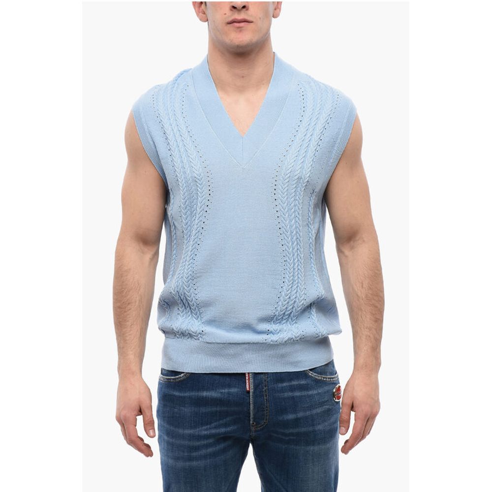 Viktor & Rolf Cable Knit Cotton Blend Vest with V Neck
