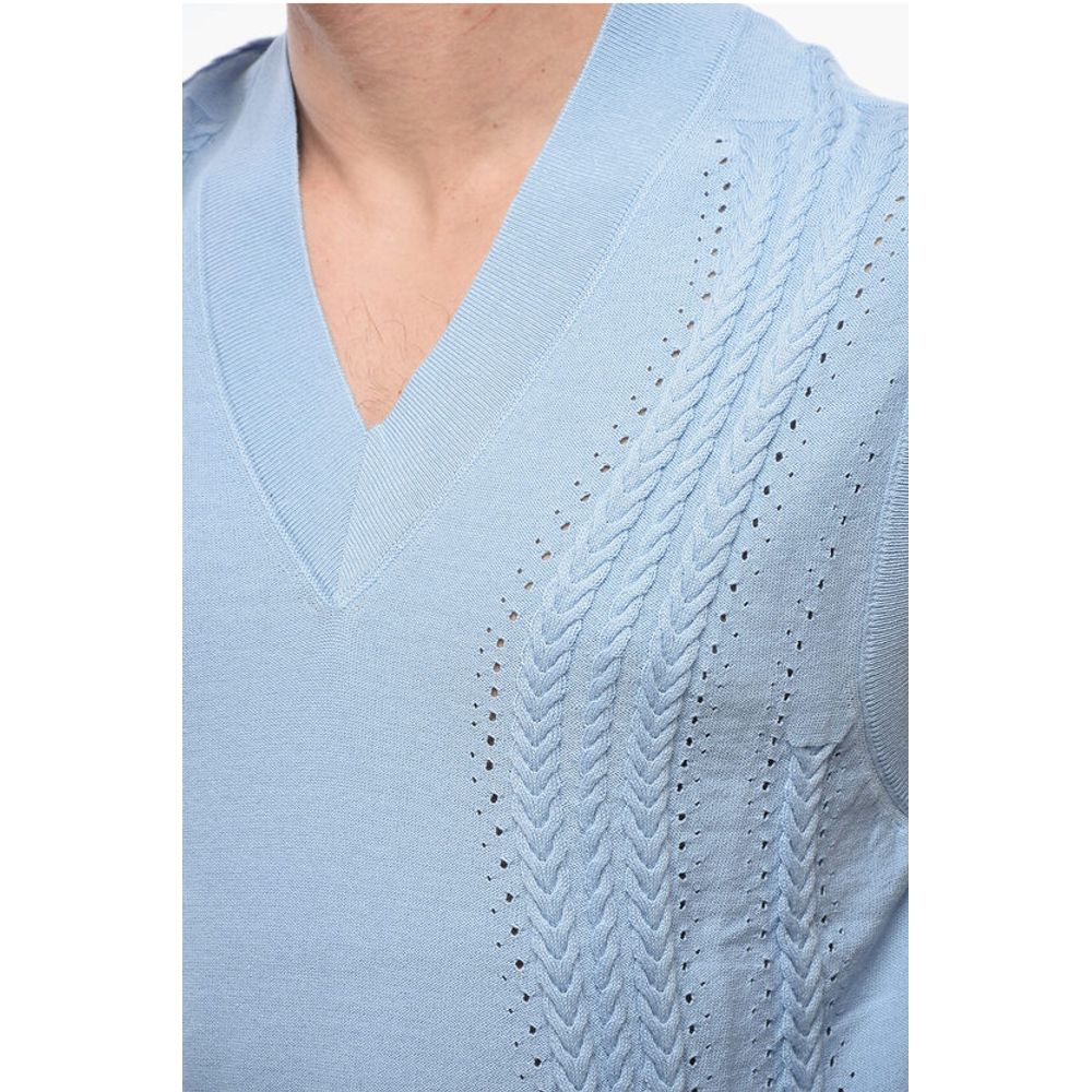 Viktor & Rolf Cable Knit Cotton Blend Vest with V Neck - Image 3