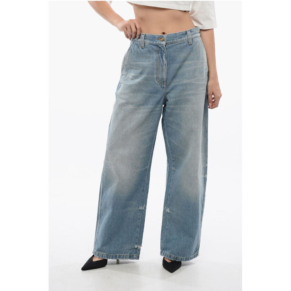 Palm Angels High Waisted Wide Fit Light Washed Jeans