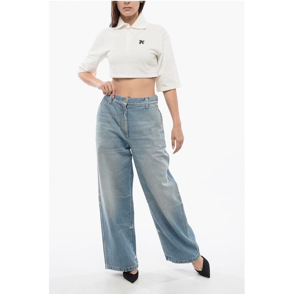 Palm Angels High Waisted Wide Fit Light Washed Jeans - Image 4