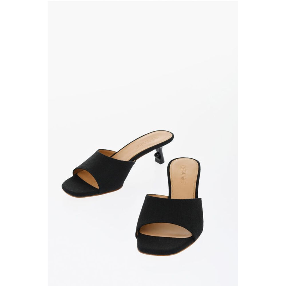 Off-White Open-Toe Linen Blend LOLLIPOP Mules Heel 5 cm