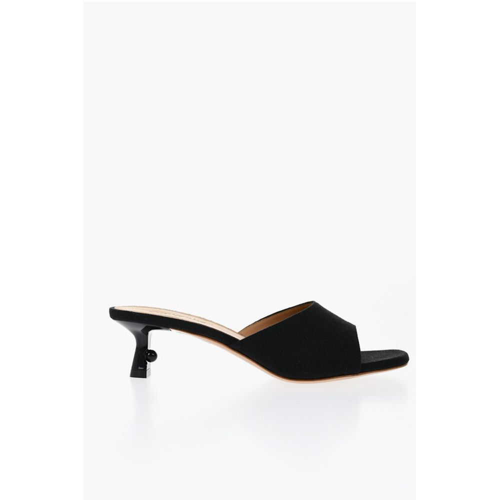 Off-White Open-Toe Linen Blend LOLLIPOP Mules Heel 5 cm - Image 3