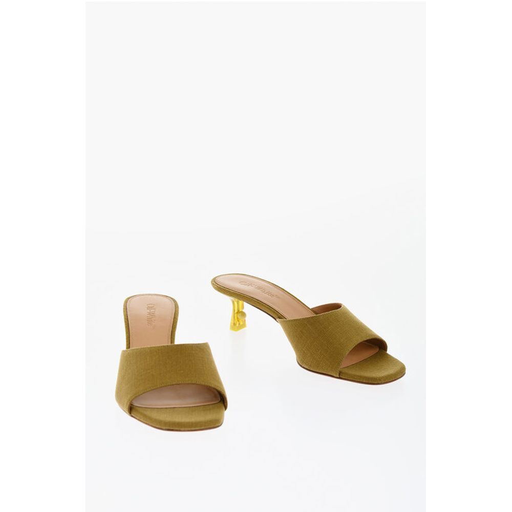 Off-White Open-Toe Linen Blend LOLLIPOP Mules Heel 5 cm