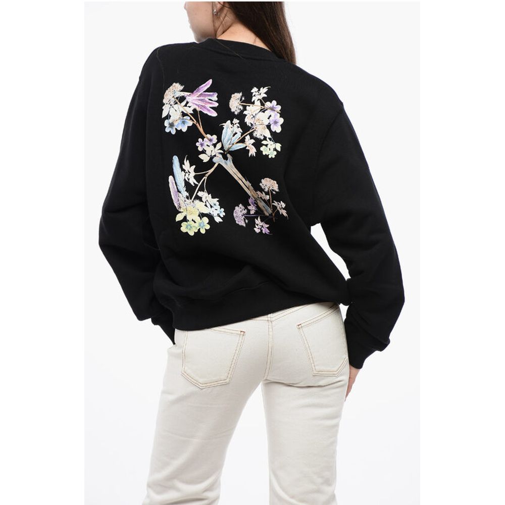 Off-White Cotton Crew-neck Sweatshirt with Back Floral Motif - Image 2