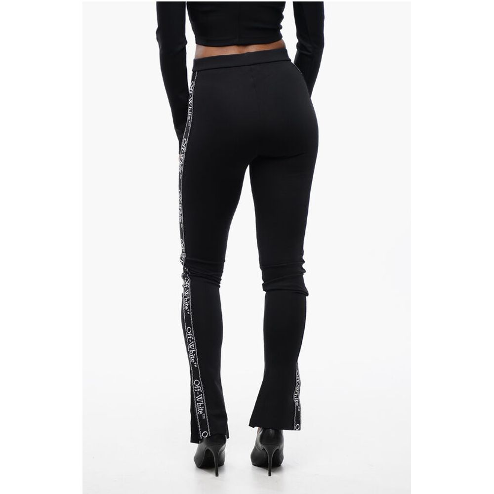 Off-White Solid Color Leggings with Side Logoed Band and Ankle Slit - Image 2