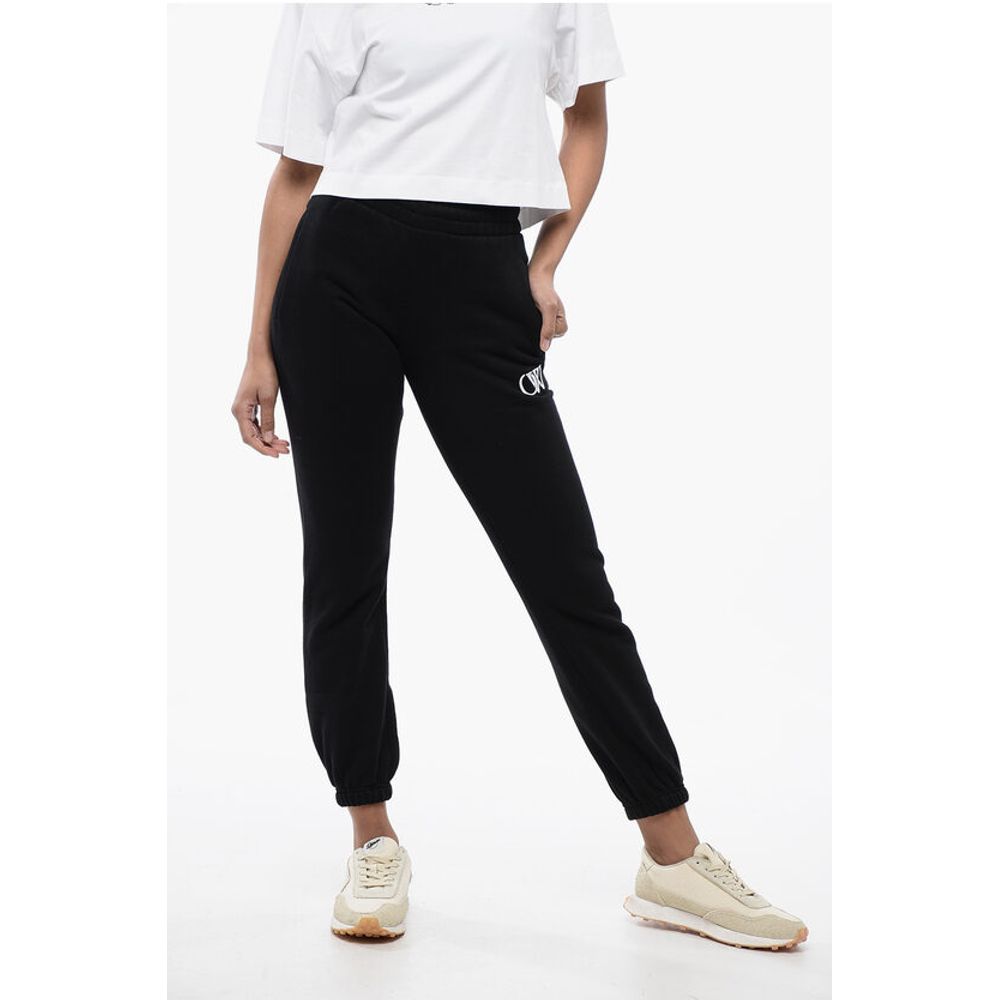 Off-White High-Waisted Brushed Cotton Joggers with Contrasting Monogra