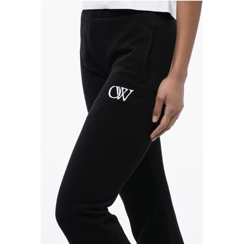 Off-White High-Waisted Brushed Cotton Joggers with Contrasting Monogra - Image 3