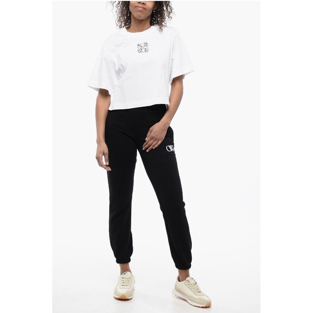 Off-White High-Waisted Brushed Cotton Joggers with Contrasting Monogra - Image 4