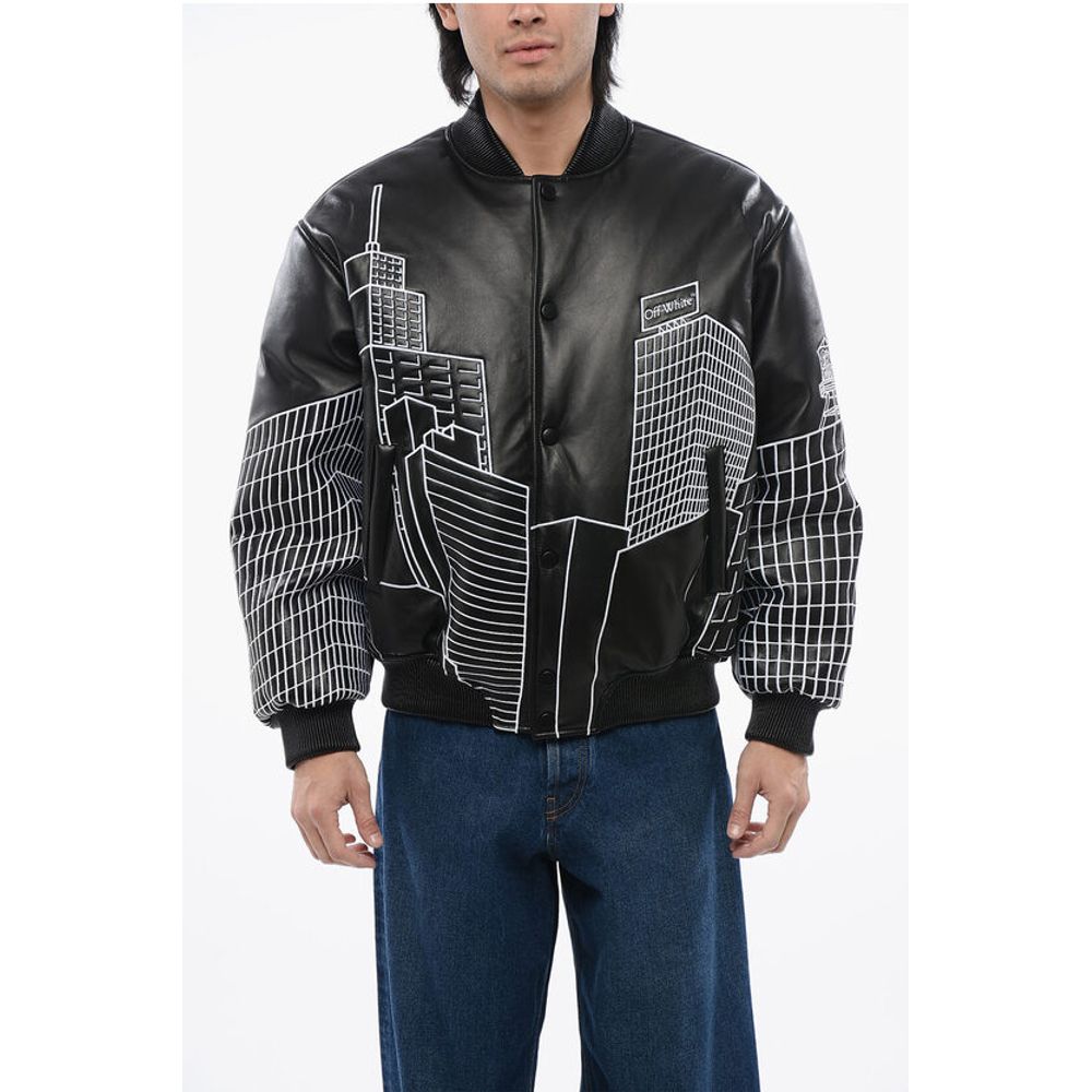Off-White Leather SKYLINE Varsity Bomber