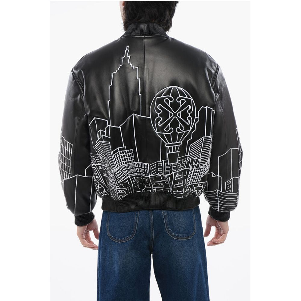 Off-White Leather SKYLINE Varsity Bomber - Image 2