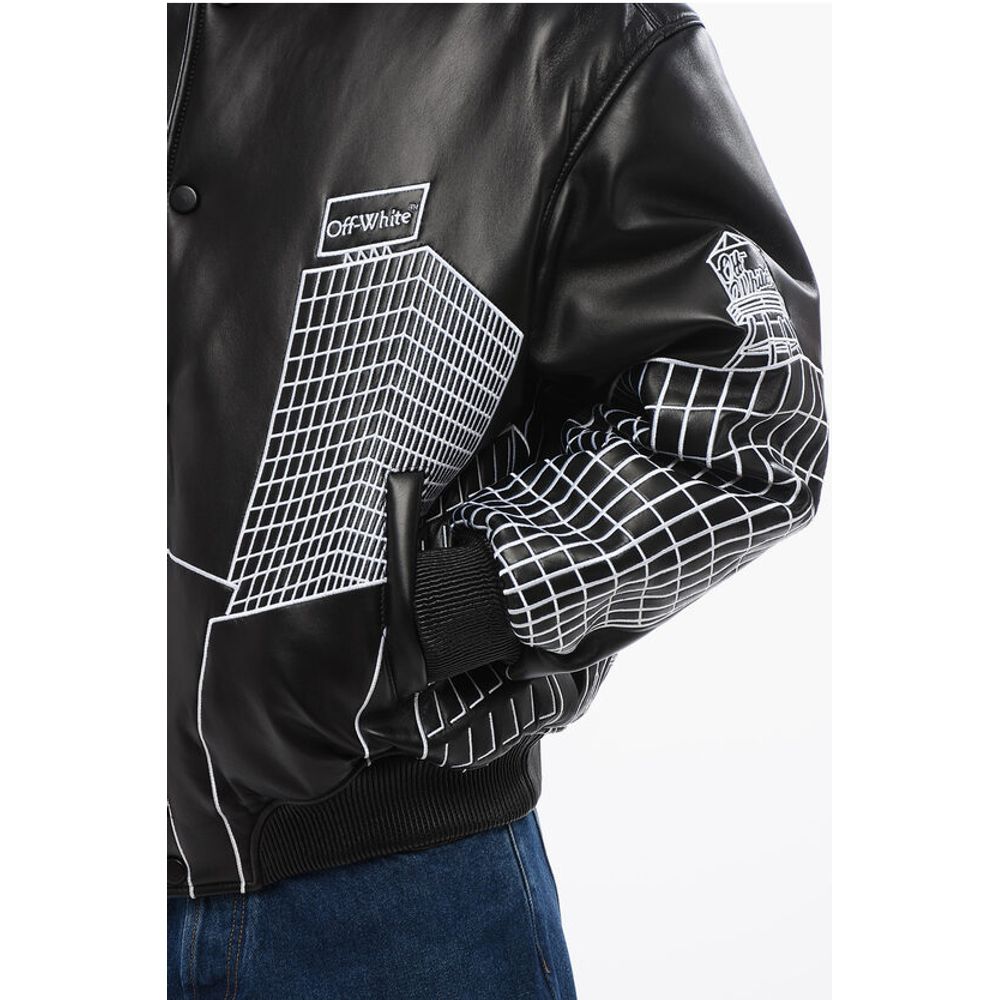 Off-White Leather SKYLINE Varsity Bomber - Image 3