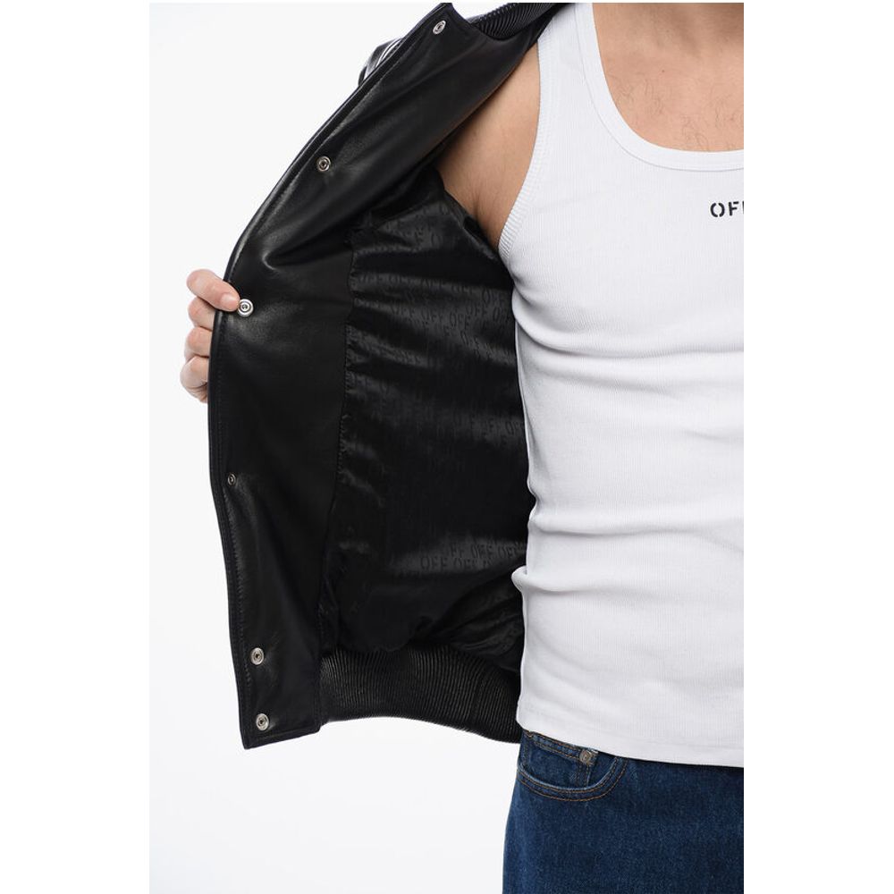 Off-White Leather SKYLINE Varsity Bomber - Image 5