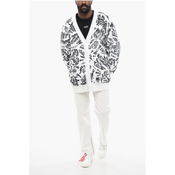 Off-White Patterned Cardigan with Zip Detail - Image 4