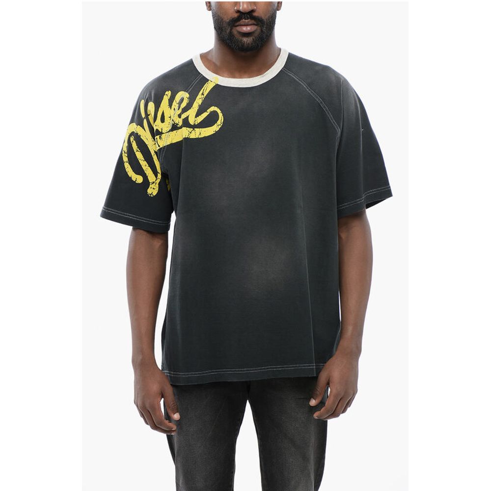 Diesel Faded Effect T-ROXT-SLITS Crew-neck T-Shirt with Flocked Log