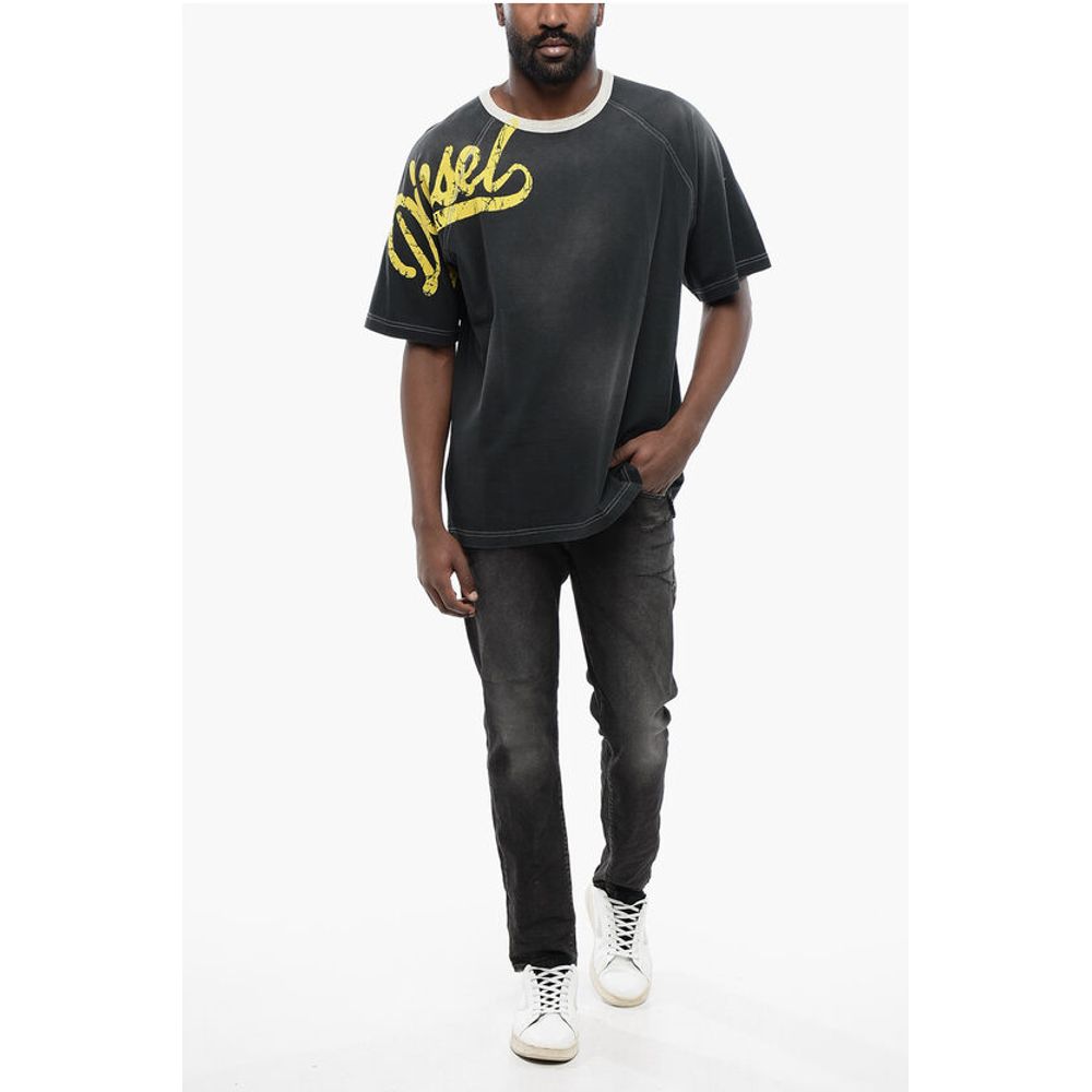 Diesel Faded Effect T-ROXT-SLITS Crew-neck T-Shirt with Flocked Log - Image 4