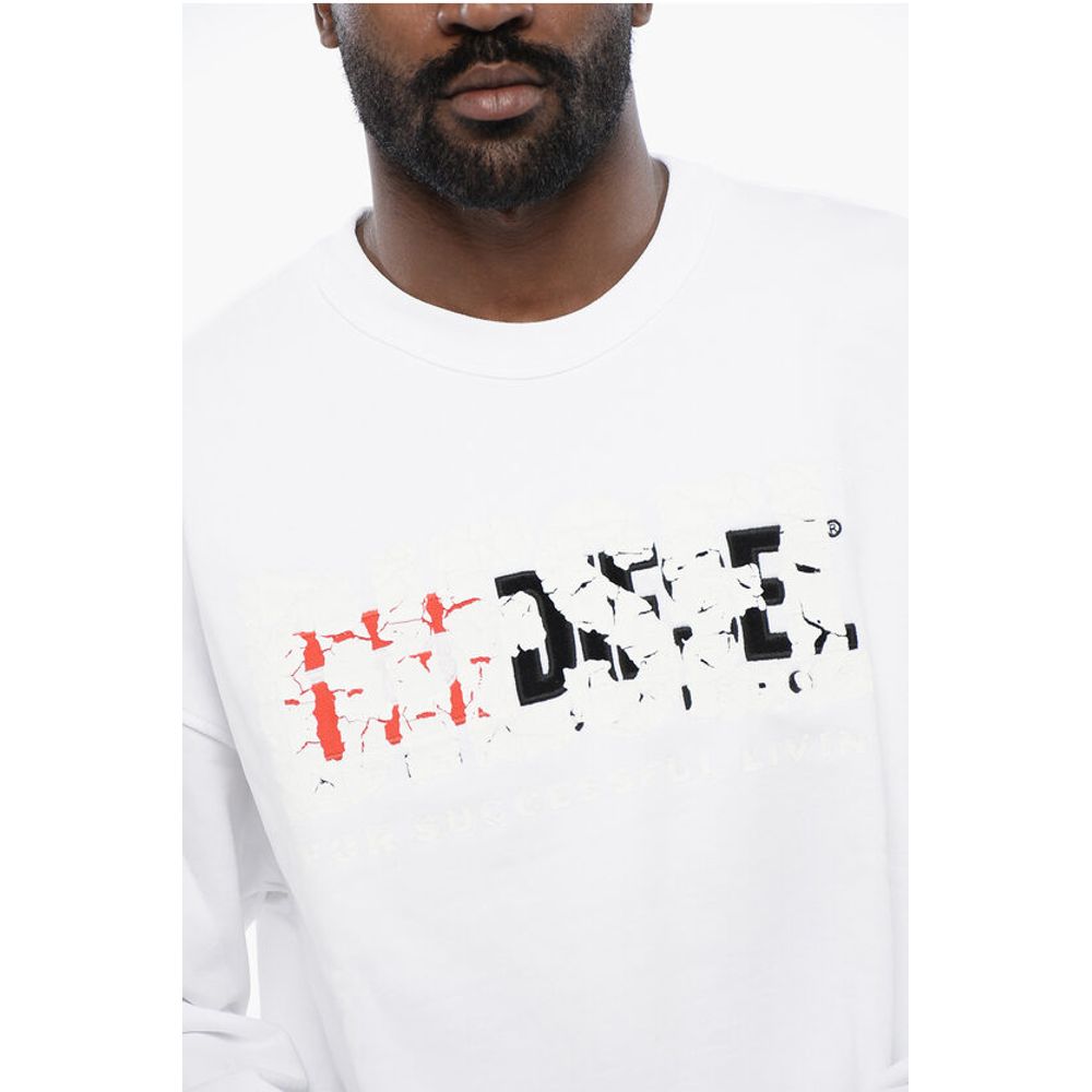Diesel Solid Color S-NABEL-M Crew-neck Sweatshirt with Cracked Effe - Image 3