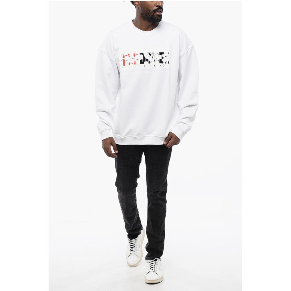 Diesel Solid Color S-NABEL-M Crew-neck Sweatshirt with Cracked Effe - Image 4