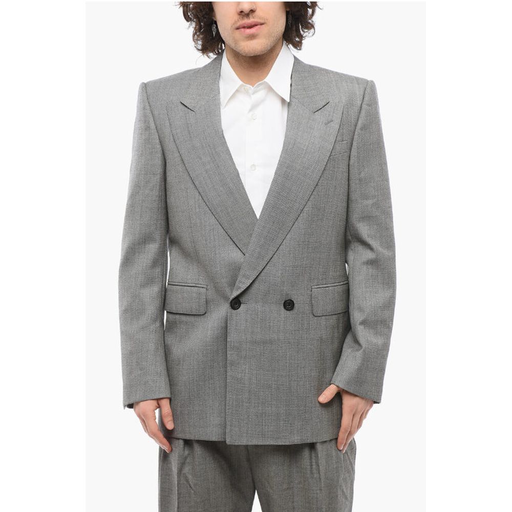 Alexander McQueen Double-breasted Twill Wool Blazer with Flap Pockets