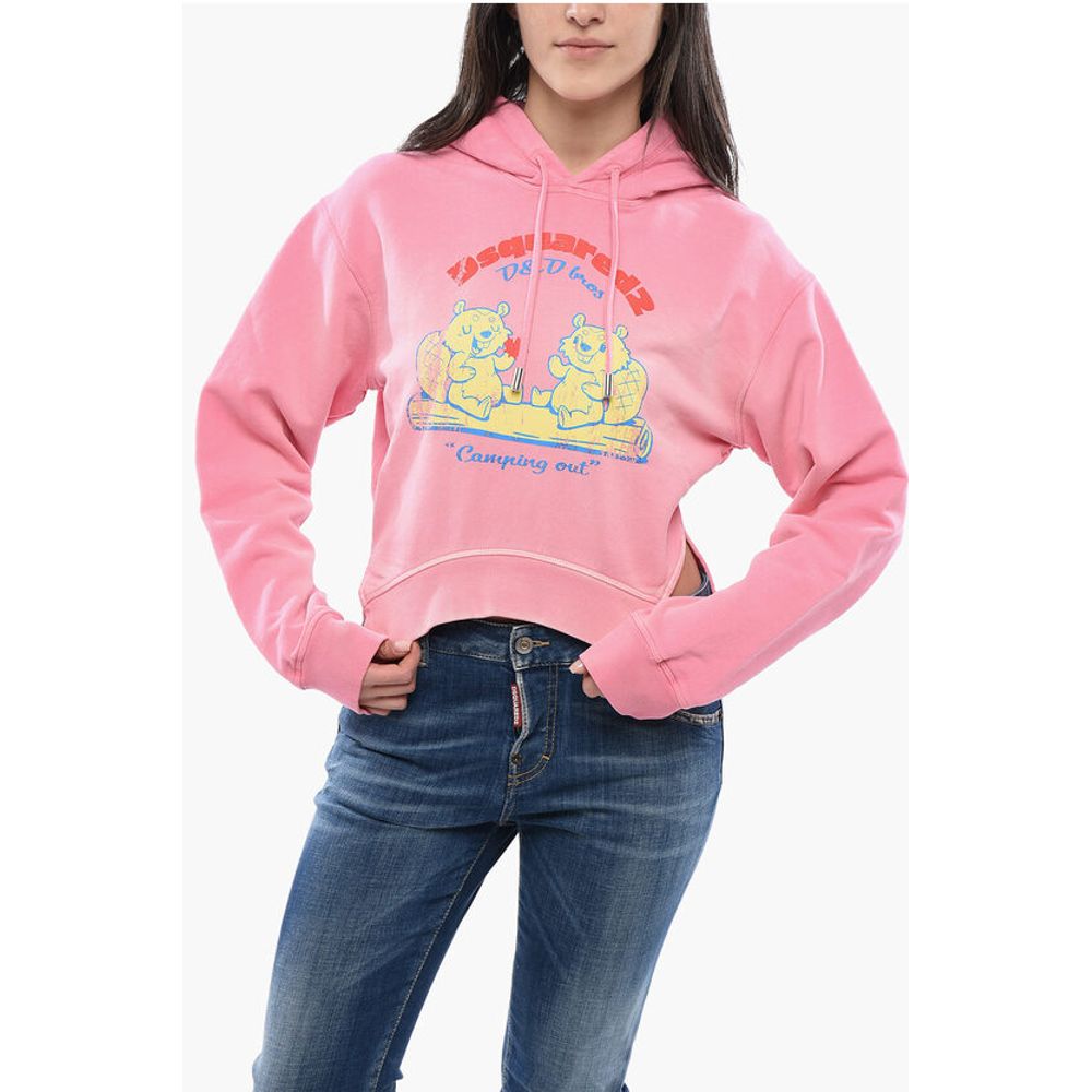 Dsquared² Brushed Cotton CAMPING OUT Cropped Fit Hoodie