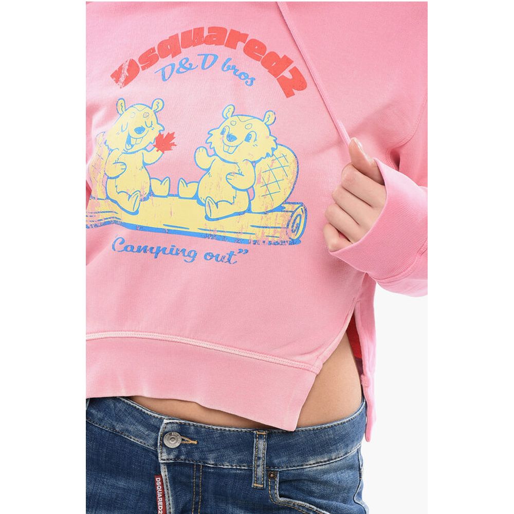 Dsquared² Brushed Cotton CAMPING OUT Cropped Fit Hoodie - Image 3