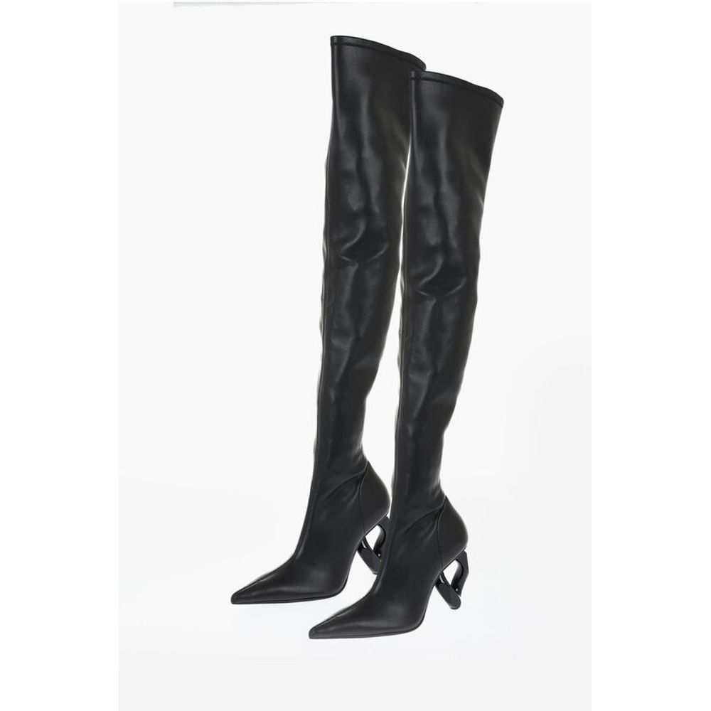 J.W.Anderson Pointed Leather CHAIN Thigh-High Boots With Statement Heel 9
