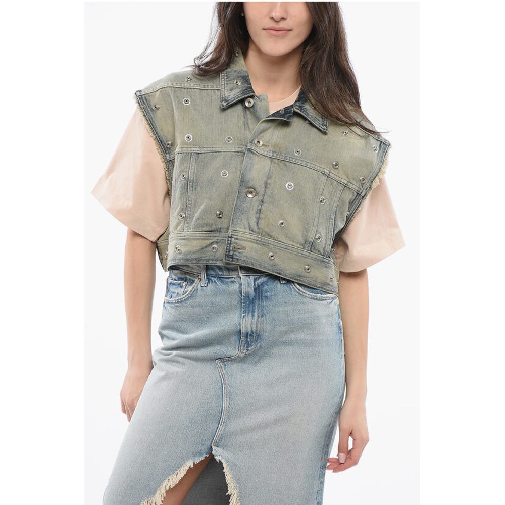 Rick Owens Denim Cropped Jacket with Laces