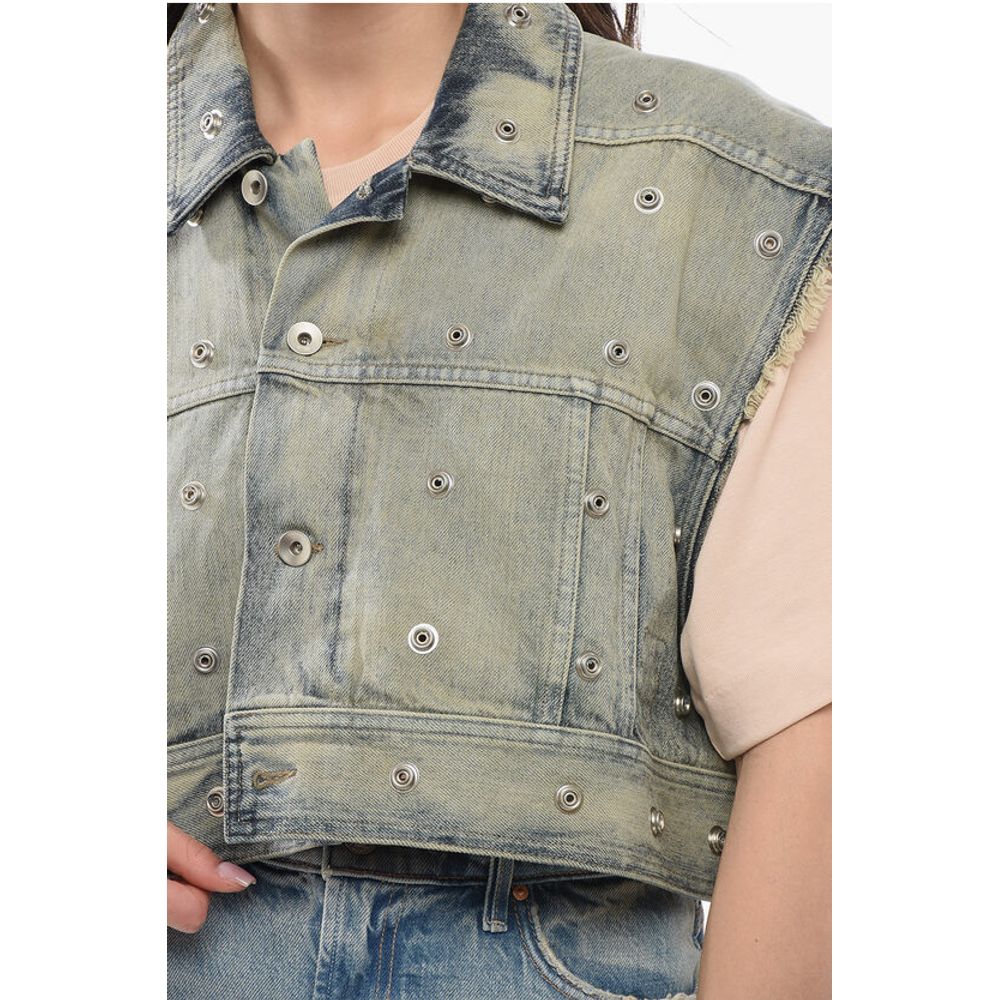 Rick Owens Denim Cropped Jacket with Laces - Image 3