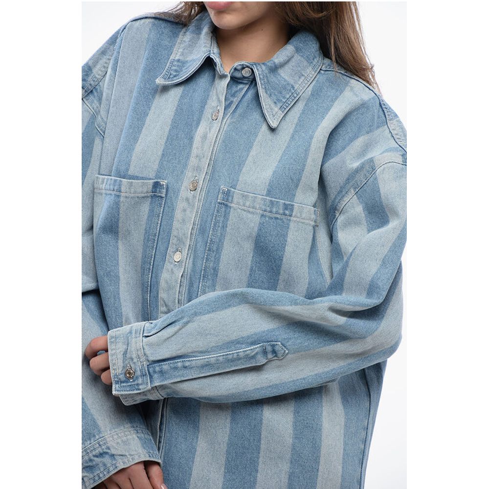 Nanushka Awning Striped Denim BEAUX Overshirt with Logo Buttons - Image 3