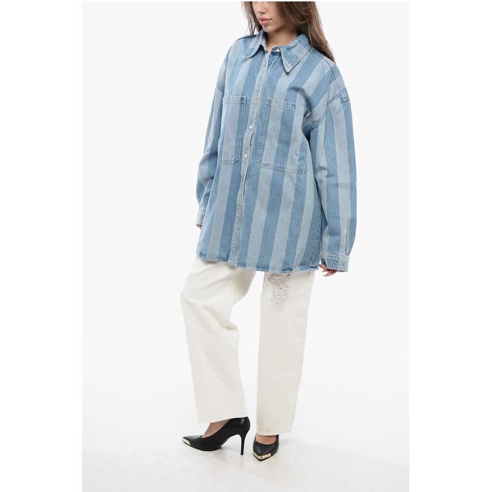 Nanushka Awning Striped Denim BEAUX Overshirt with Logo Buttons - Image 4