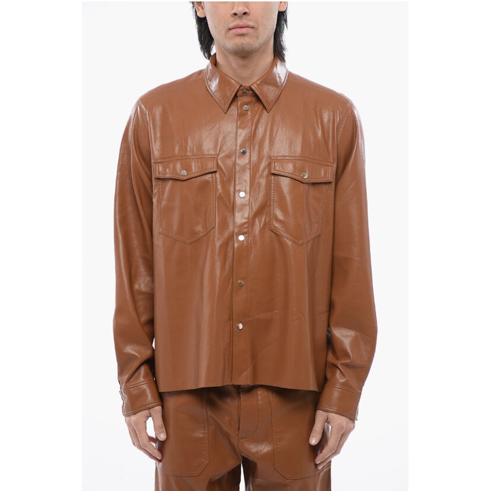 Nanushka Faux Leather LEEN Shirt with Double Breast Pocket