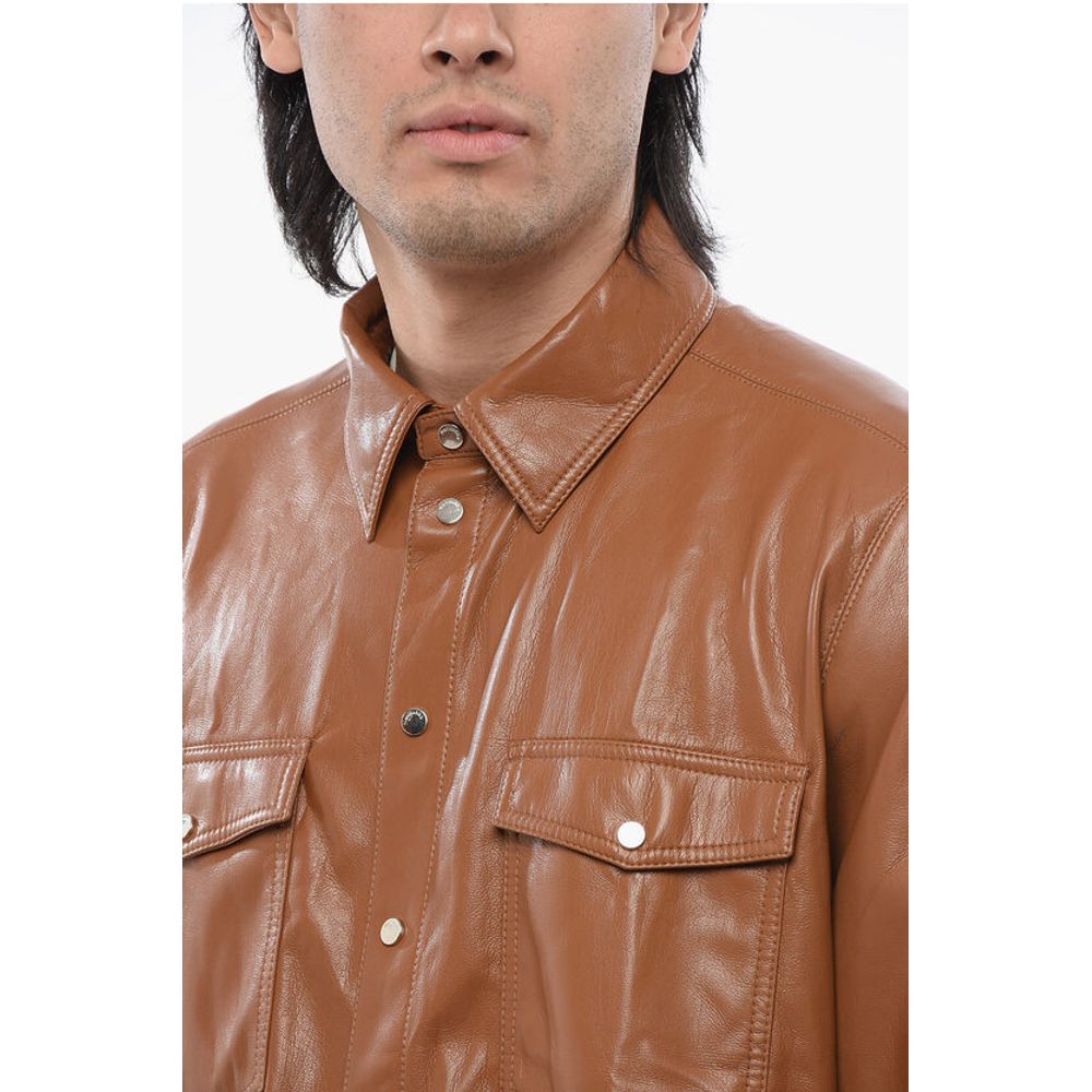 Nanushka Faux Leather LEEN Shirt with Double Breast Pocket - Image 3