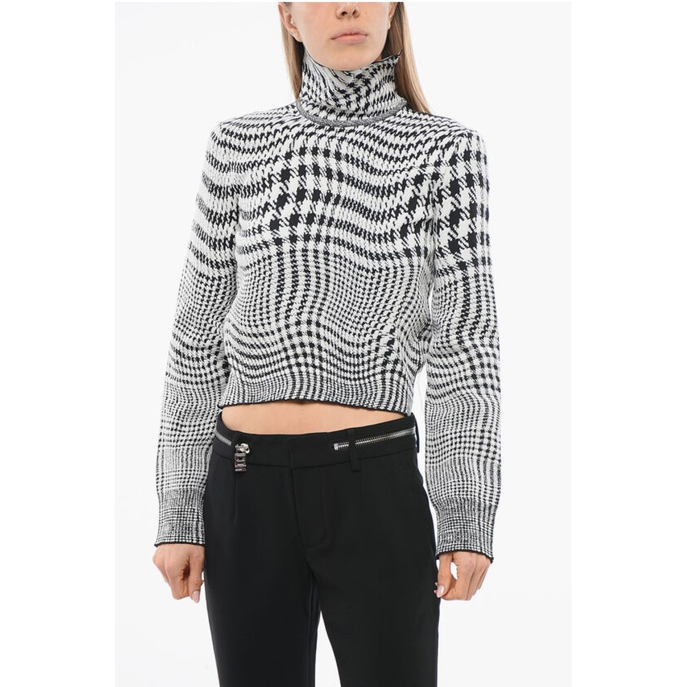 Burberry Turtleneck Stretch Wool Sweater with Houndstooth Pattern