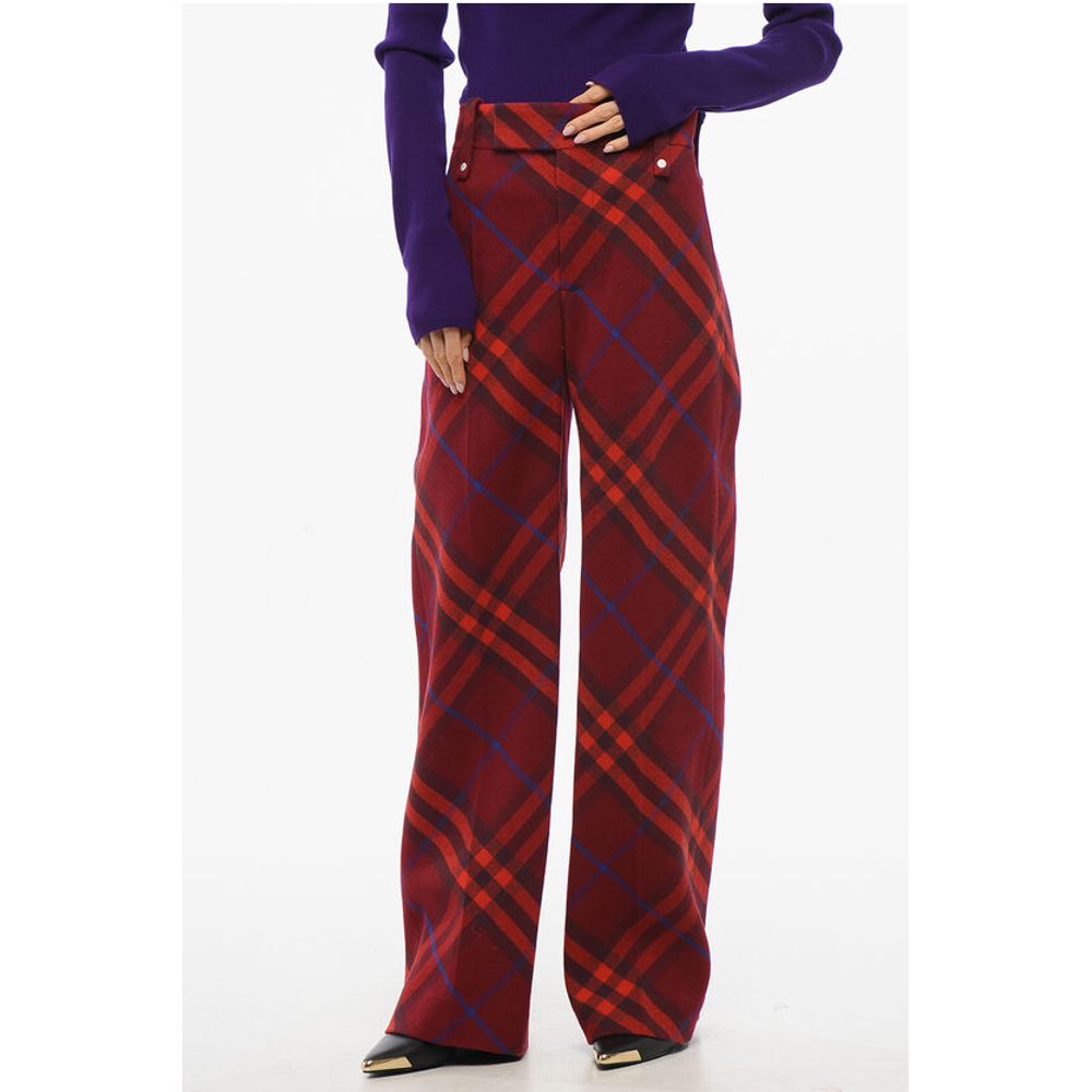 Burberry Tartan Virgin Wool Pants with Hidden Fastening