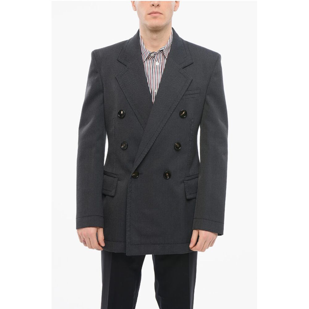 Bottega Veneta Double-breasted Twill Wool Blazer with Visible Stitchings