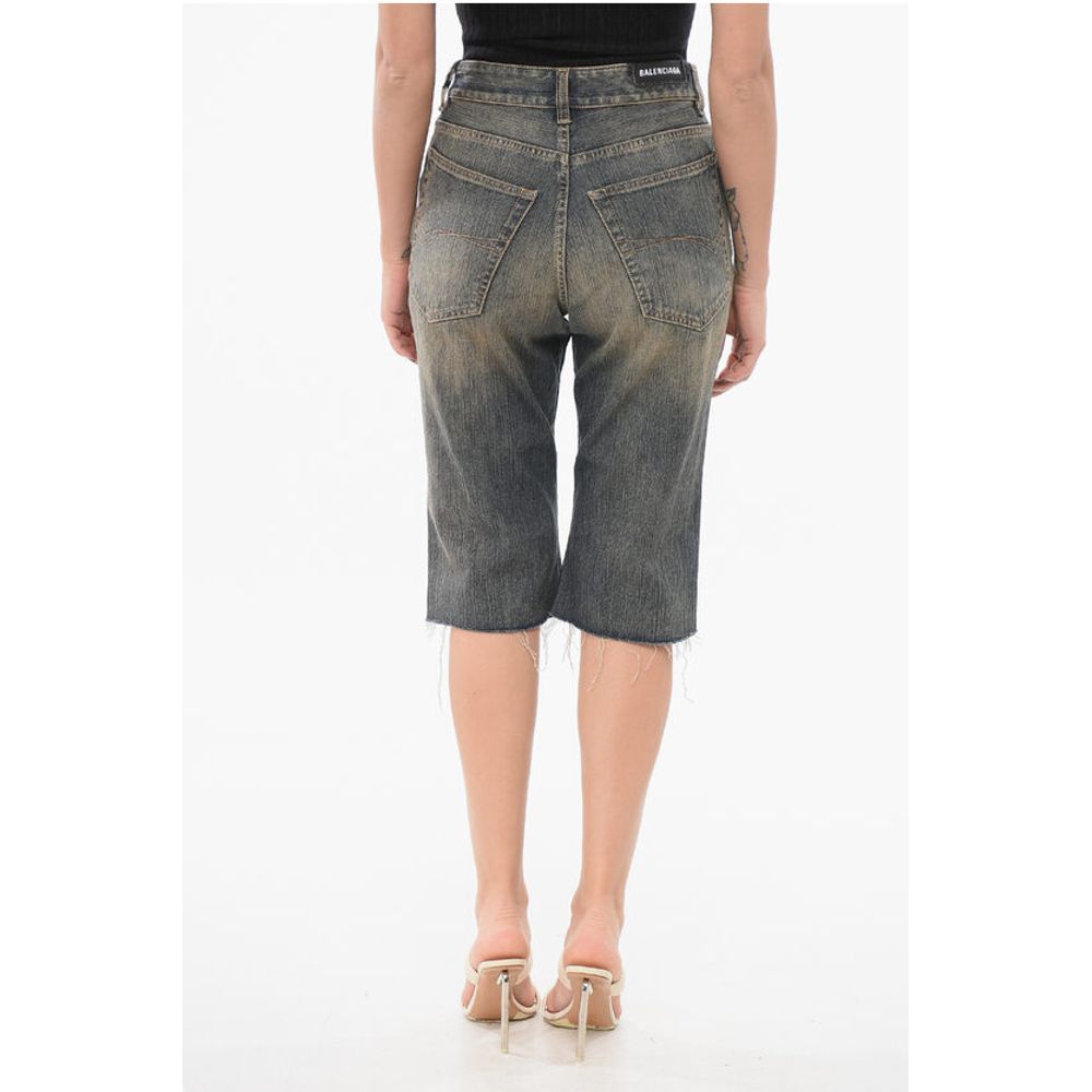 Balenciaga Vintage Washed Denim Shorts with Raw-cut Hem - Image 2