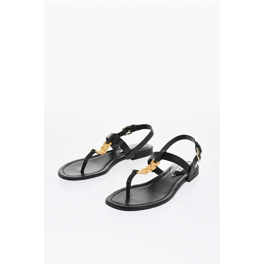 Victoria Beckham Leather Thong Sandals with Goldene Effect Detail