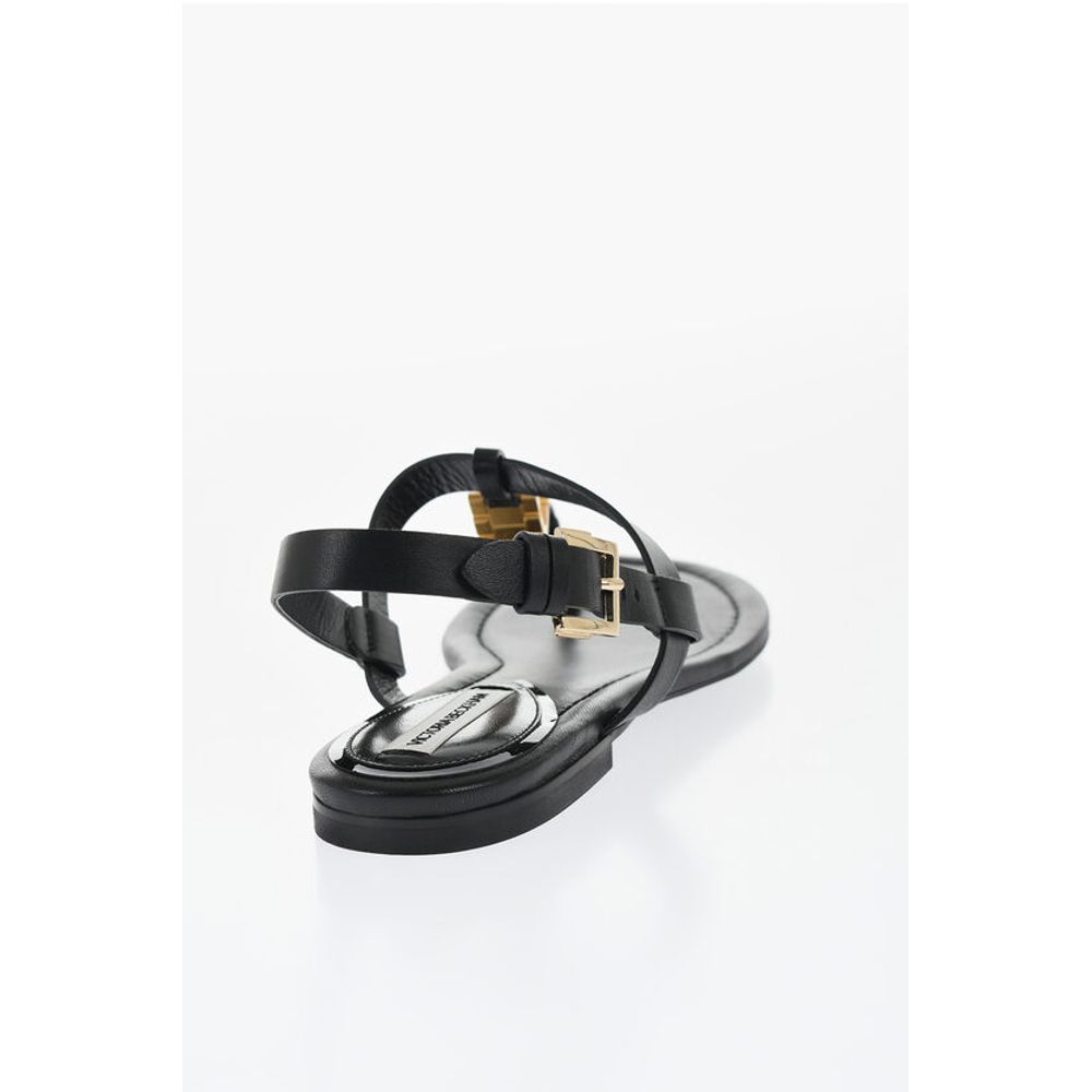 Victoria Beckham Leather Thong Sandals with Goldene Effect Detail - Image 2