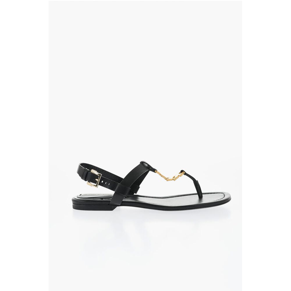 Victoria Beckham Leather Thong Sandals with Goldene Effect Detail - Image 3