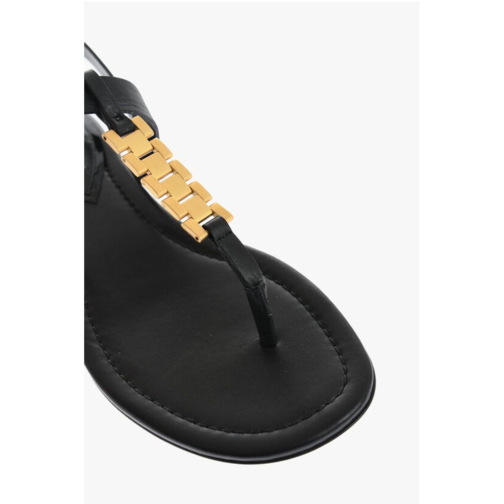Victoria Beckham Leather Thong Sandals with Goldene Effect Detail - Image 4