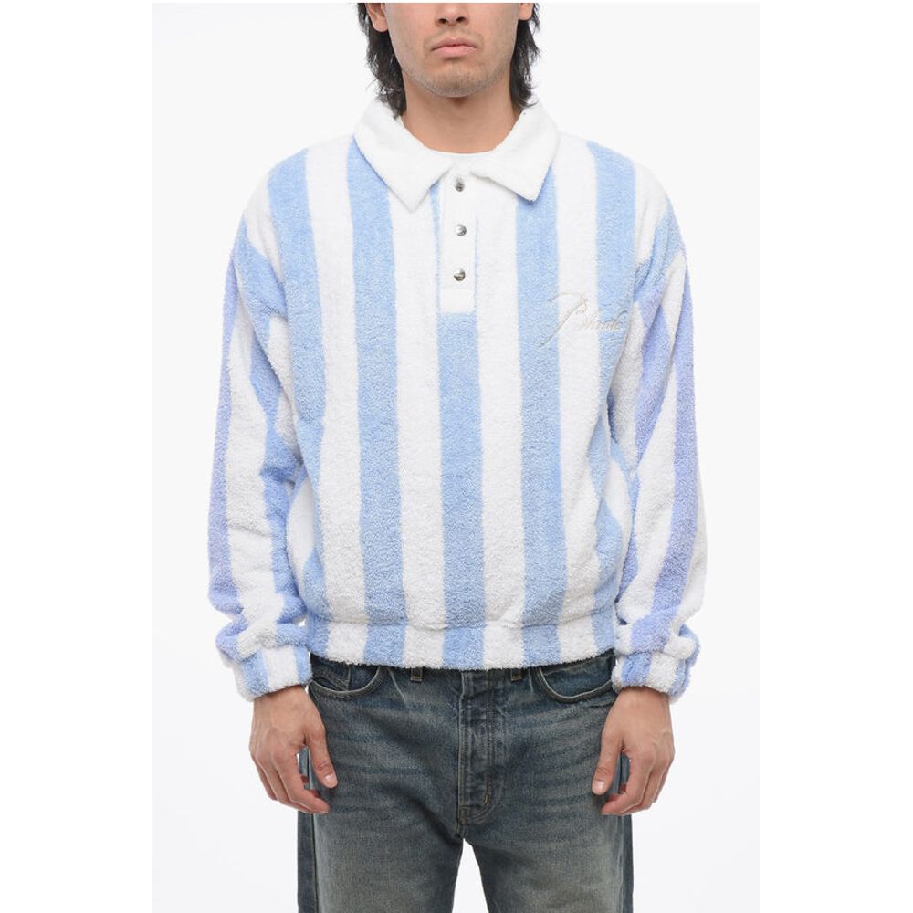 Rhude Awning Striped Terry Cotton 3-Buttons Sweatshirt