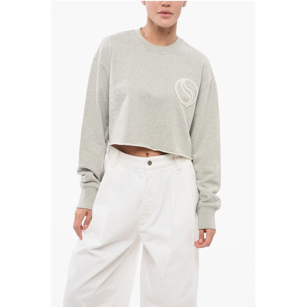 Stella McCartney Cropped Fit Sweatshirt with Raw-cut Hem and Logo Patch